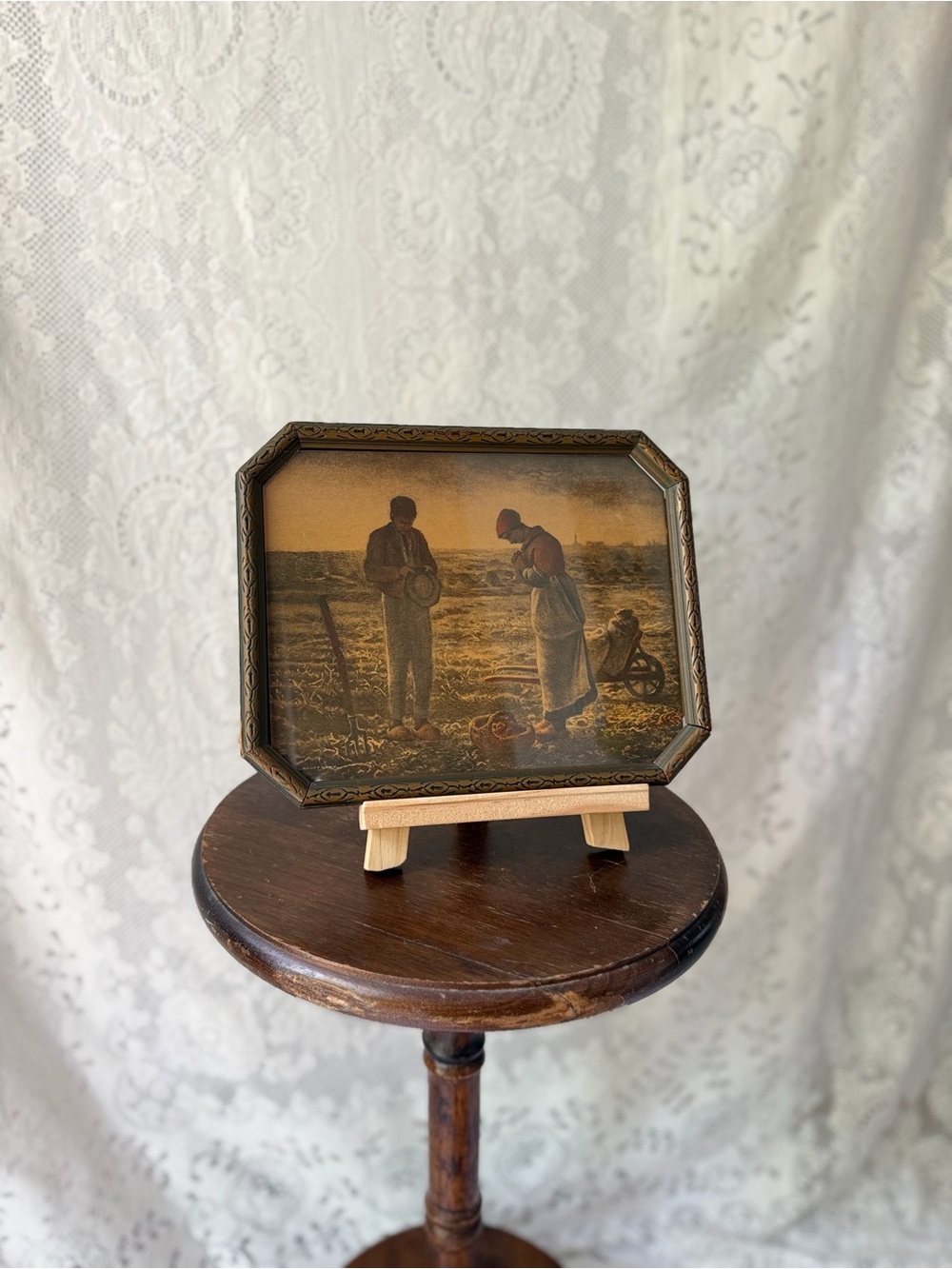 Vintage Framed The Angelus Jean François Millet Print Ornate Wood Frame Cottage - Picture 10 of 11